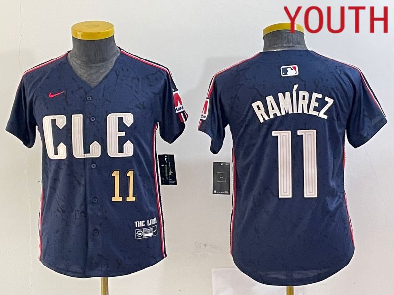 Youth Cleveland Indians #11 Ramirez Blue City Edition Nike 2024 MLB Jersey style 8